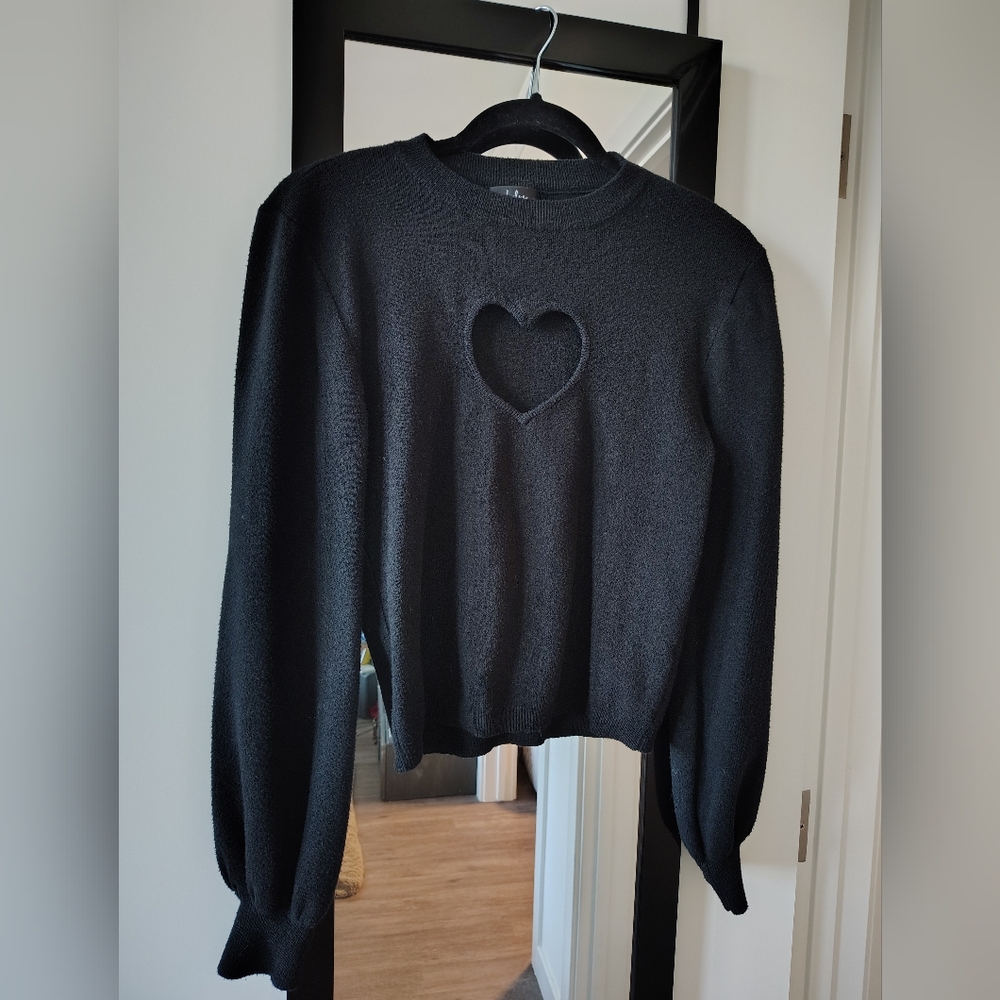 Lulu's Black Knit Heart Cutout Sweater Blouse